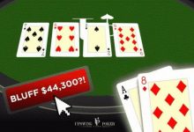 德州扑克听两头顺全下诈唬撞AA,勇气惊人-德州扑克迷