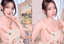 巨乳小畫家「謝立琪 Kiki」只穿裸體圍裙作畫　側面一看飽滿形狀洩出-德州扑克迷