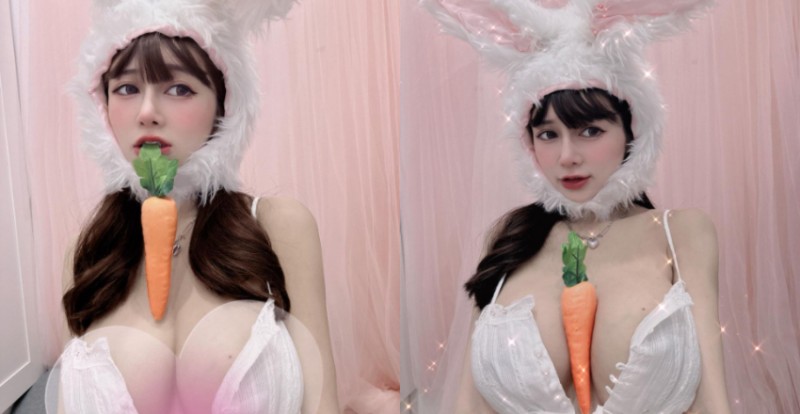 超萌兔兔「安希Anxi」吃蘿蔔　胸口夾一根想要外帶！