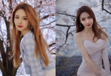 櫻花樹下配「絕美正妹」，「性感香肩」下又帶水蛇腰讓人秒醉-德州扑克迷