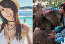 香港「泳裝爆乳妹」！長相甜美可愛連烏龜都快被摸到融化啦！-德州扑克迷