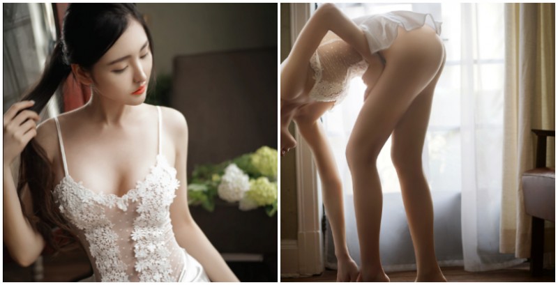 清晨的優雅胴體！性感白色薄紗下完美「翹臀曲線」，輕柔優美的女體藝術！