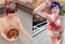 巨乳正妹姚采辰「泡湯洩春光」　小木桶也遮不住飽滿渾圓奶球-德州扑克迷