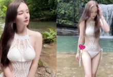 這套太強！「白皙正妹」野溪瀑布玩耍，性感泳裝設計大秀「蠻腰美乳」！-德州扑克迷