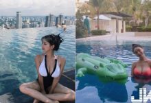 肩帶被拉的超垂的！泳裝承受不住滿滿的乳能量，感覺下一秒泳衣肩帶要斷了！-德州扑克迷