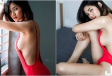 火辣側乳外露！「短髮美乳妹」火紅連身泳衣太搶眼！「大片裸背」好不客氣！-德州扑克迷