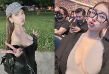 公園裡怎麼有兩座山？！巨乳正妹低胸散步　胸前兩顆快掉出來-德州扑克迷