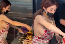 士林夜市烤魷魚攤老闆娘因炭火太熱只穿裸體圍裙就上工！-德州扑克迷