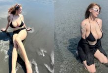 海灘上的霸主！超巨奶妹《Katherine劉萱》台南海邊曬豪乳身材-德州扑克迷