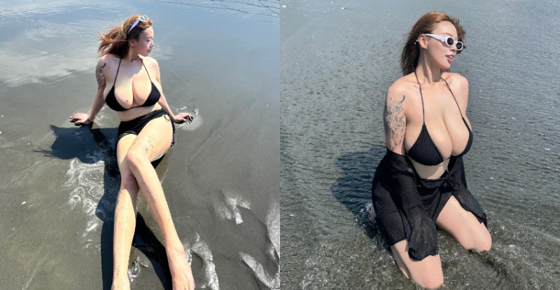 海灘上的霸主!超巨奶妹《Katherine劉萱》台南海邊曬豪乳身材