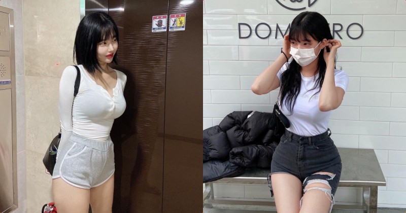 電梯前的「超火辣真理褲正妹」，「性感緊身線條」好撩人！