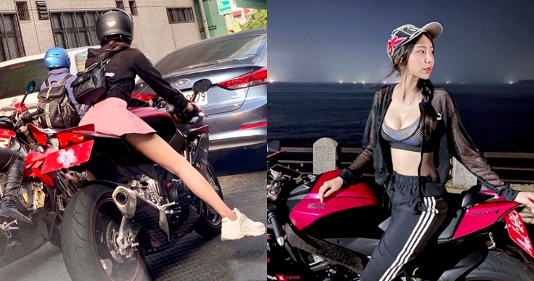 腿控注意！路上驚見短裙辣妹「長腿夾重機」！「超胸」正面曝光　網友：「就知道是她」