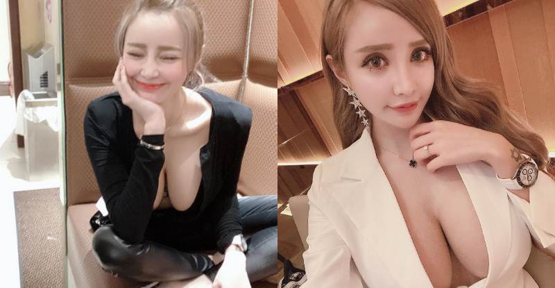 一個ω的形狀！巨乳甜心「元欣」一彎腰豐滿美乳因地心引力形成隧道