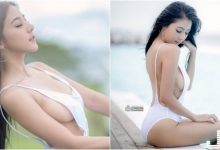 這泳衣太狂！「超兇側乳妹」水池邊乘涼！「渾圓大奶」兩球外露一起吹風！-德州扑克迷