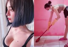 好兇猛的「巨乳清潔工」！彎腰刷地美胸爆出，正面竟還神似橋本環奈！-德州扑克迷