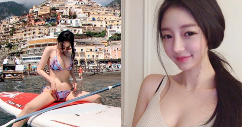 爆乳比基尼妹「雙腳開開做獨木舟」，邪惡的坐姿超引人遐想…